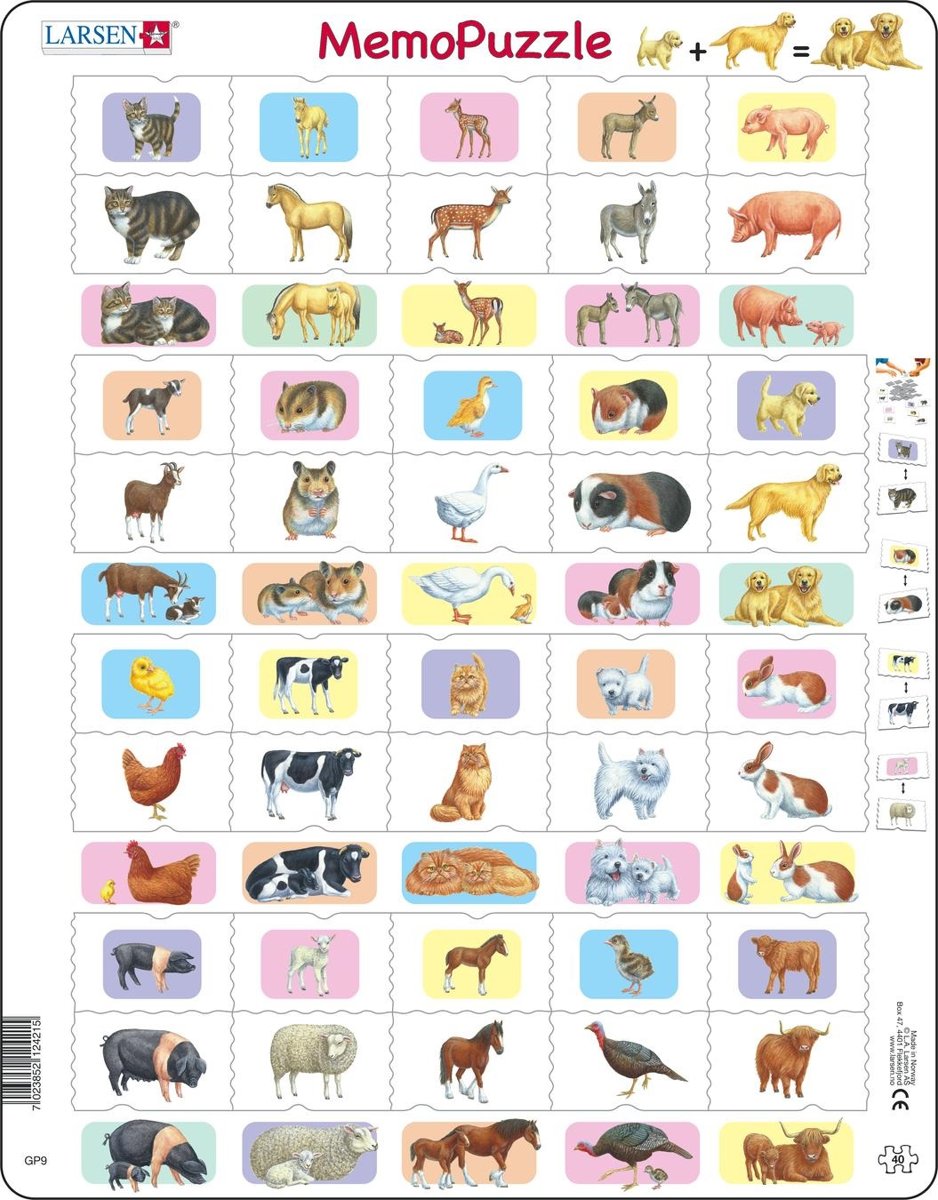 Puzzel Maxi Memopuzzel - Dieren - 40 stukjes