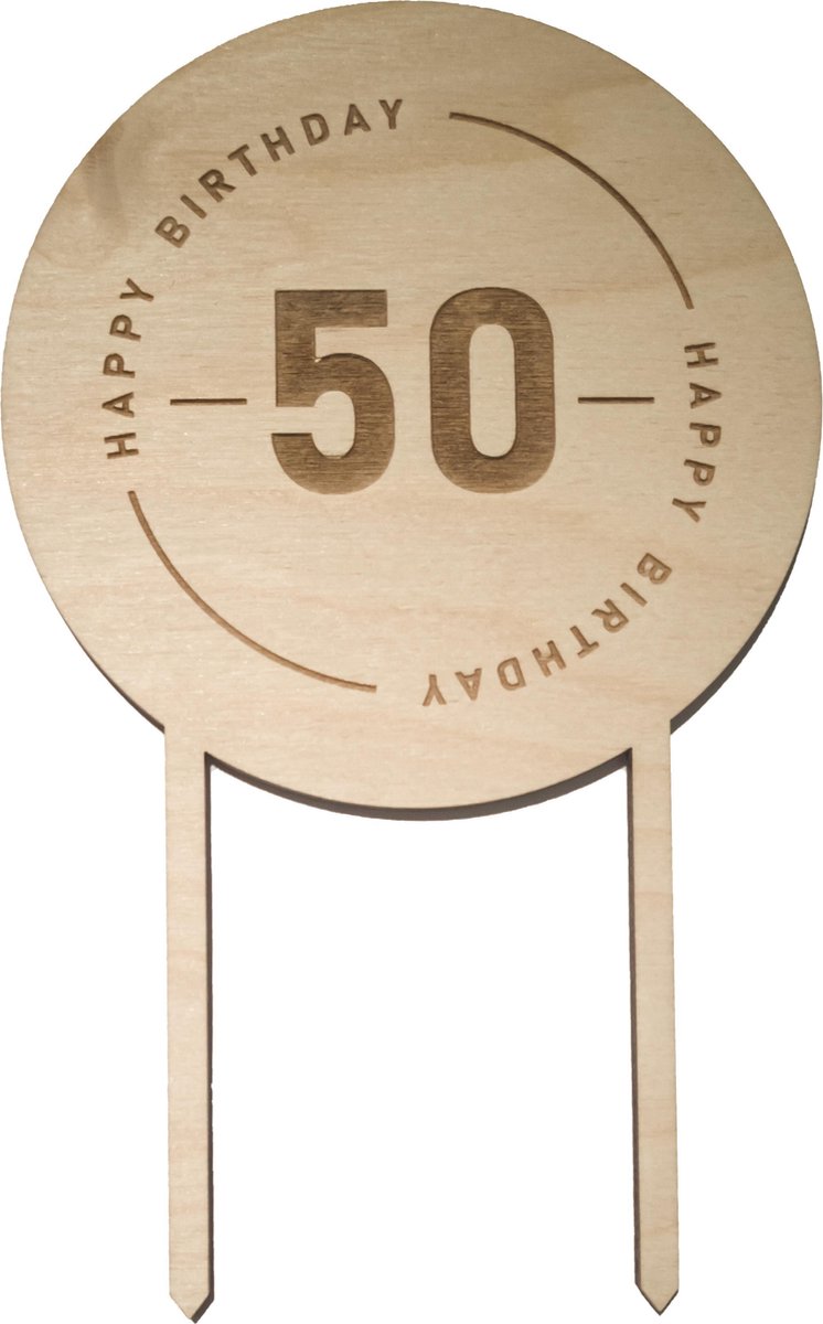 Houten Taarttopper 50 jaar - Taart decoratie verjaardag - Happy Birthday