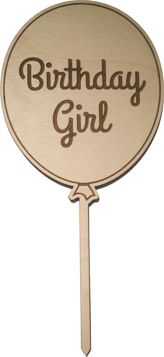 Houten Taarttopper Birthday Girl - Taart decoratie verjaardag - Meisje