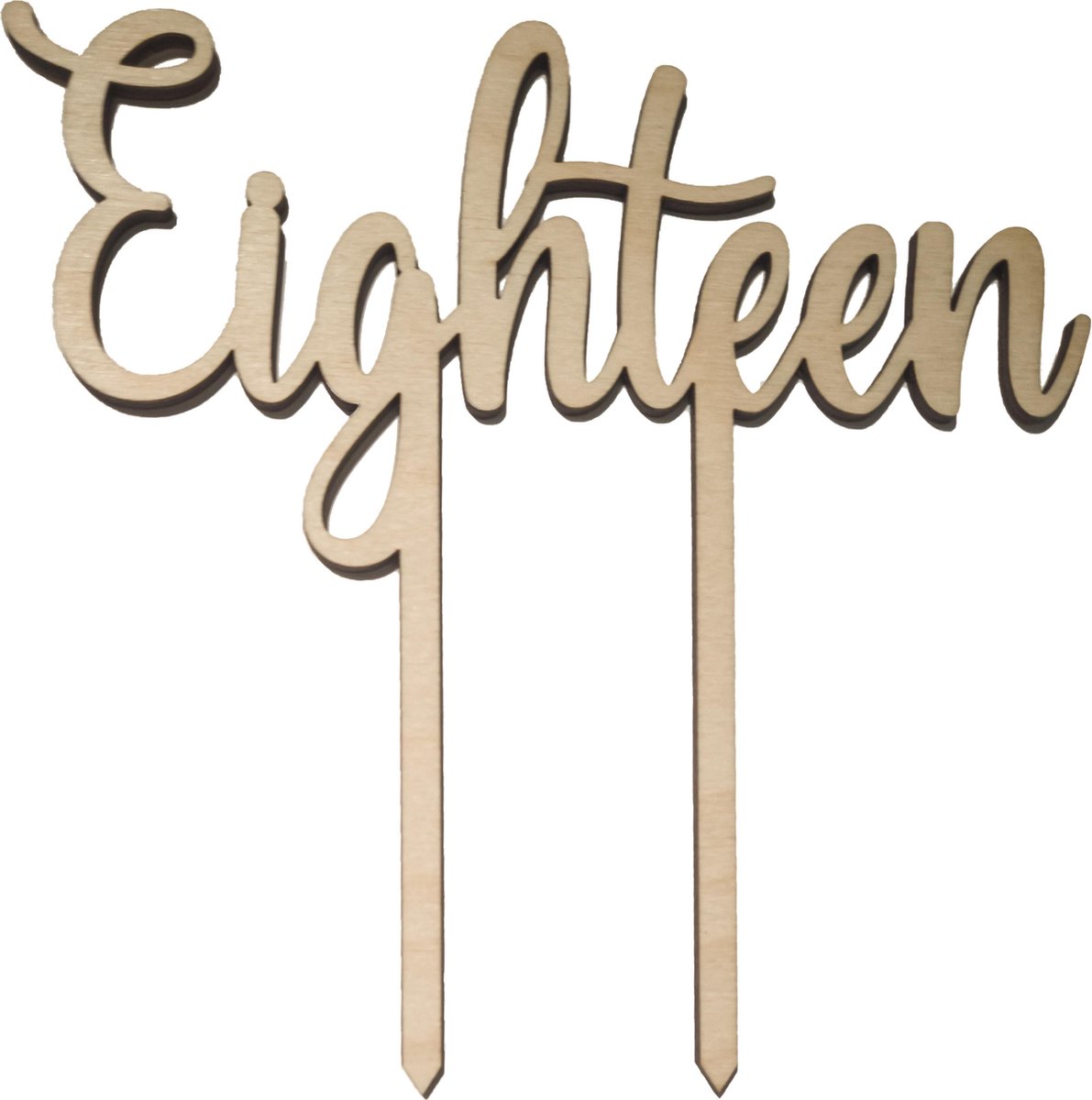 Houten Taarttopper Eighteen - Taart decoratie 18 jaar - verjaardag of jubileum