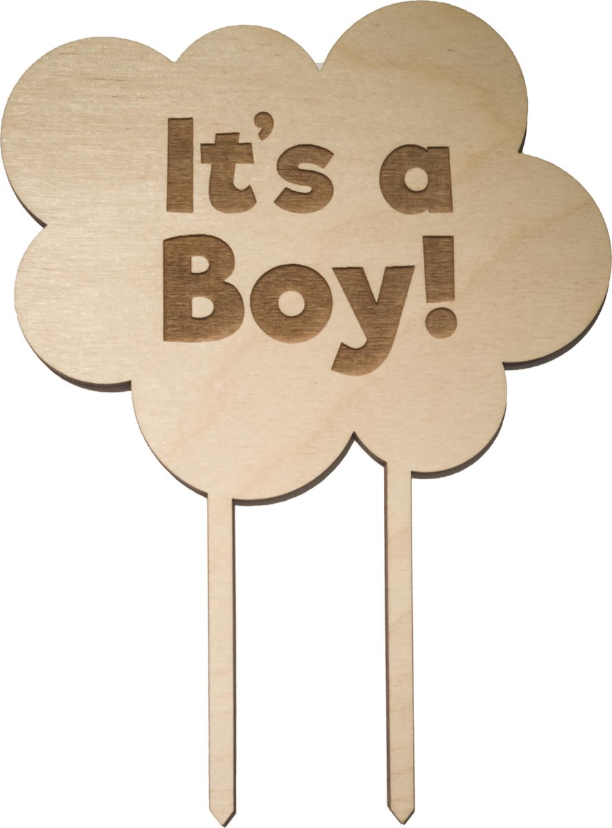 Houten Taarttopper Its A Boy - Taart decoratie geboorte - Gender reveal