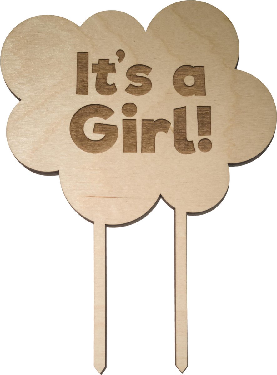 Houten Taarttopper Its A Girl - Taart decoratie geboorte - Gender reveal