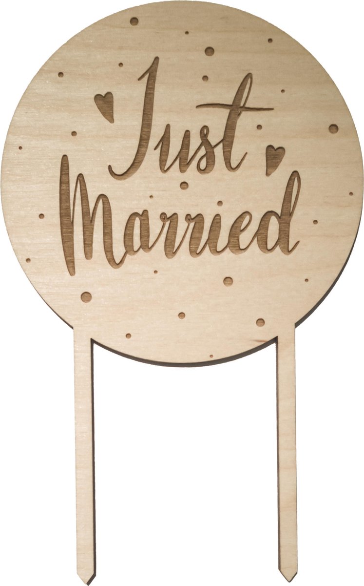 Houten Taarttopper Just Married - Taart decoratie trouwen - Huwelijk