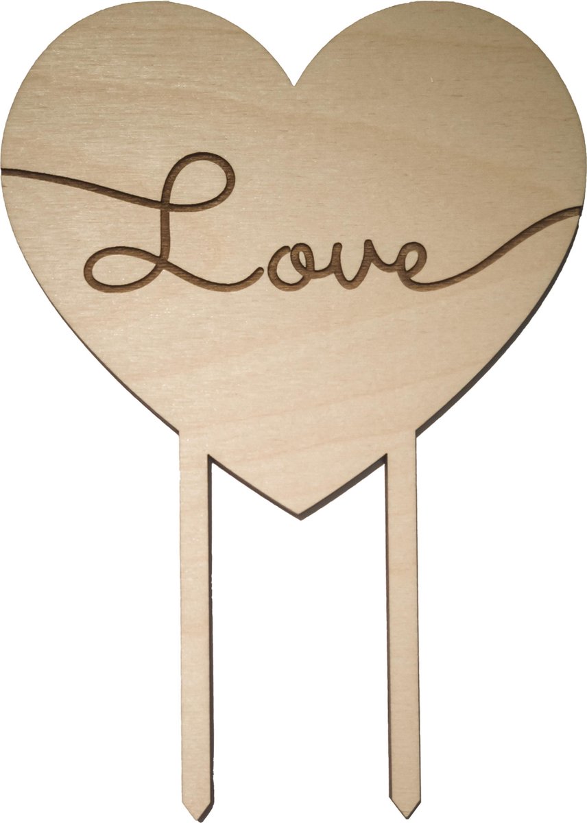 Houten Taarttopper Love - Taart decoratie hart - Liefde