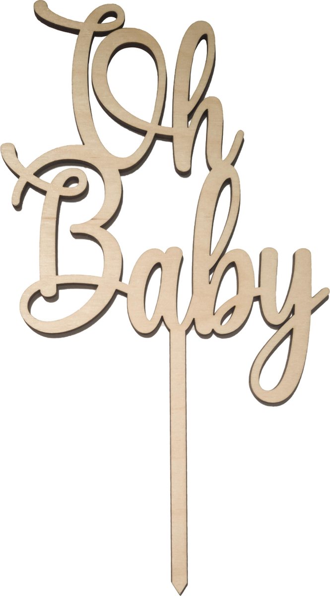 Houten Taarttopper Oh Baby - Taart decoratie - geboorte of gender reveal