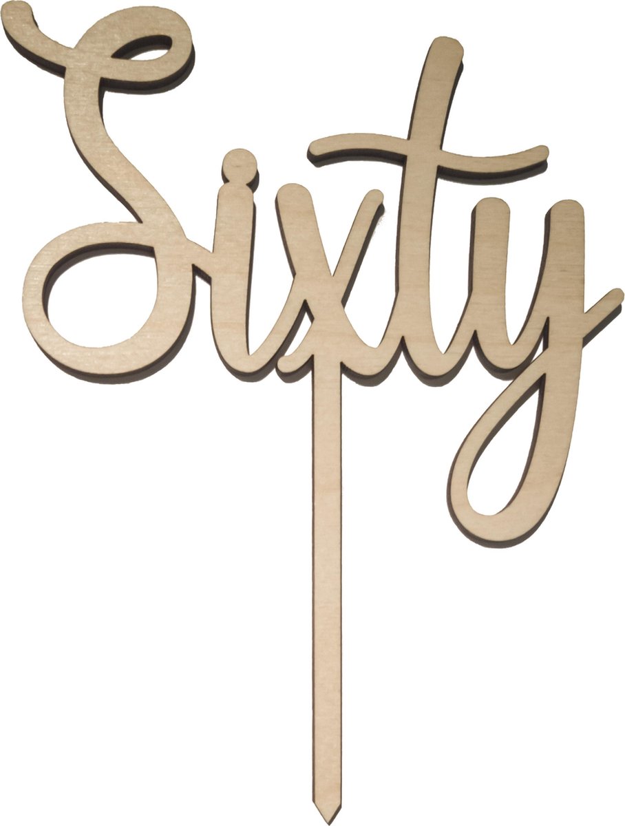 Houten Taarttopper Sixty - Taart decoratie 60 jaar - verjaardag of jubileum
