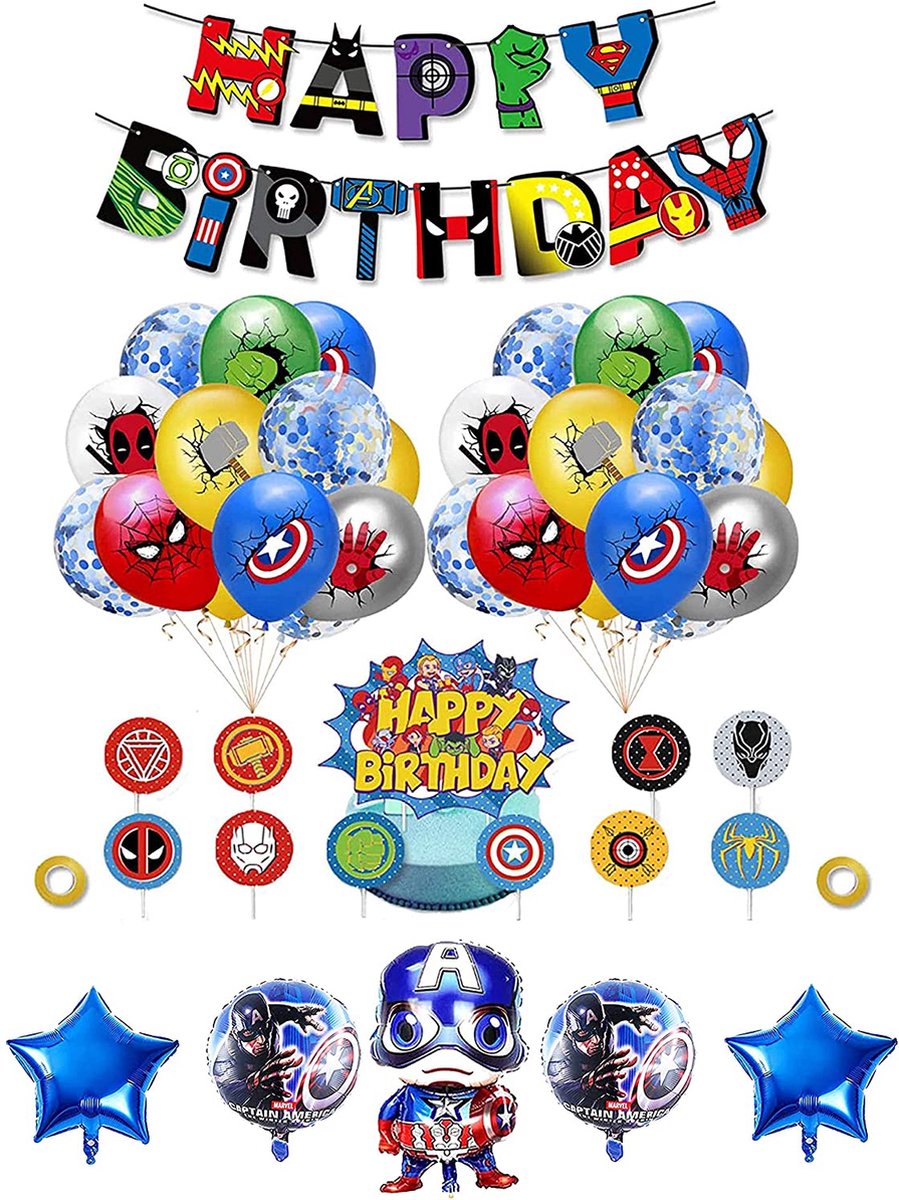 SMILEH - Superhelden Decoratie - Verjaardag Superhelden Latex Ballonnen - Avengers Aluminium Ballon - Superheld Gelukkige Verjaardag - Garland Superhelden - Topper Marvel Decoratie