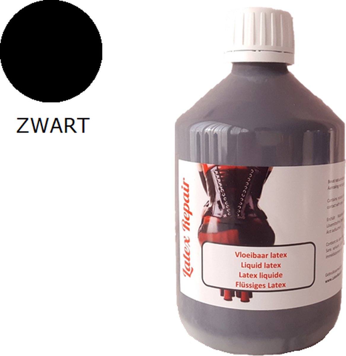 Zwart - Vloeibaar latex rubber voor bodypaint, mallen, sokkenstop, littekens en decoratie - 500 ml