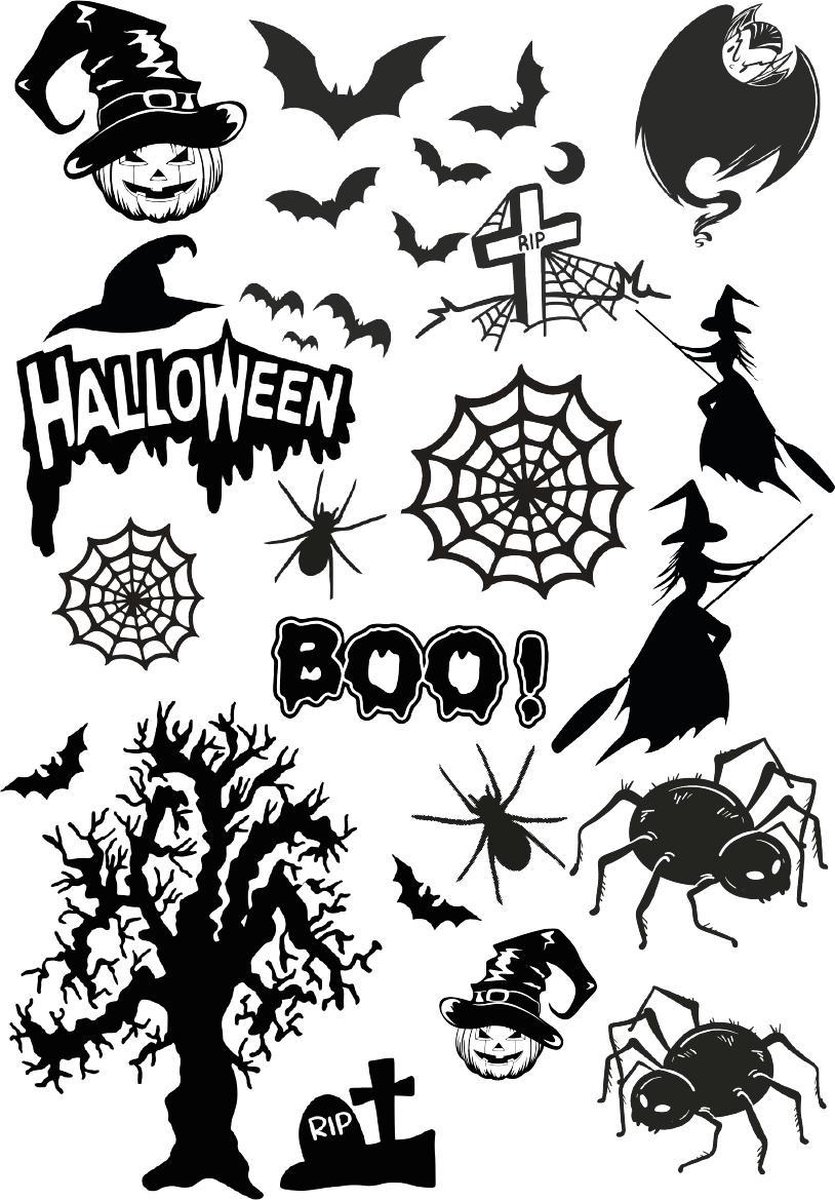 Halloween raamstickervel XL herbruikbaar - decoratie halloween - raamsticker - Halloween - zwart silhouet