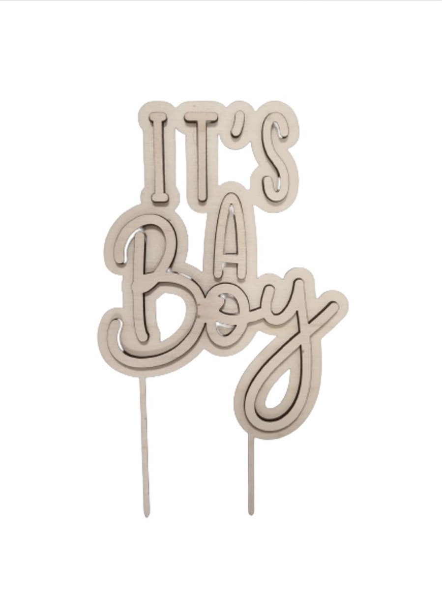 LBM Taarttopper geboorte - Its a boy - Hout