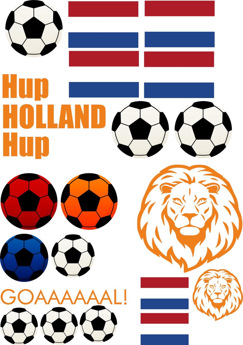 Raamsticker EK voetbal - Versiering oranje - Hup Holland Hup - Nederlands elftal - EK voetbal - Raamdecoratie voetbal - rood wit blauw - voetbalsupporter - raamsticker Nederlands elftal - oranje zomer - stickers