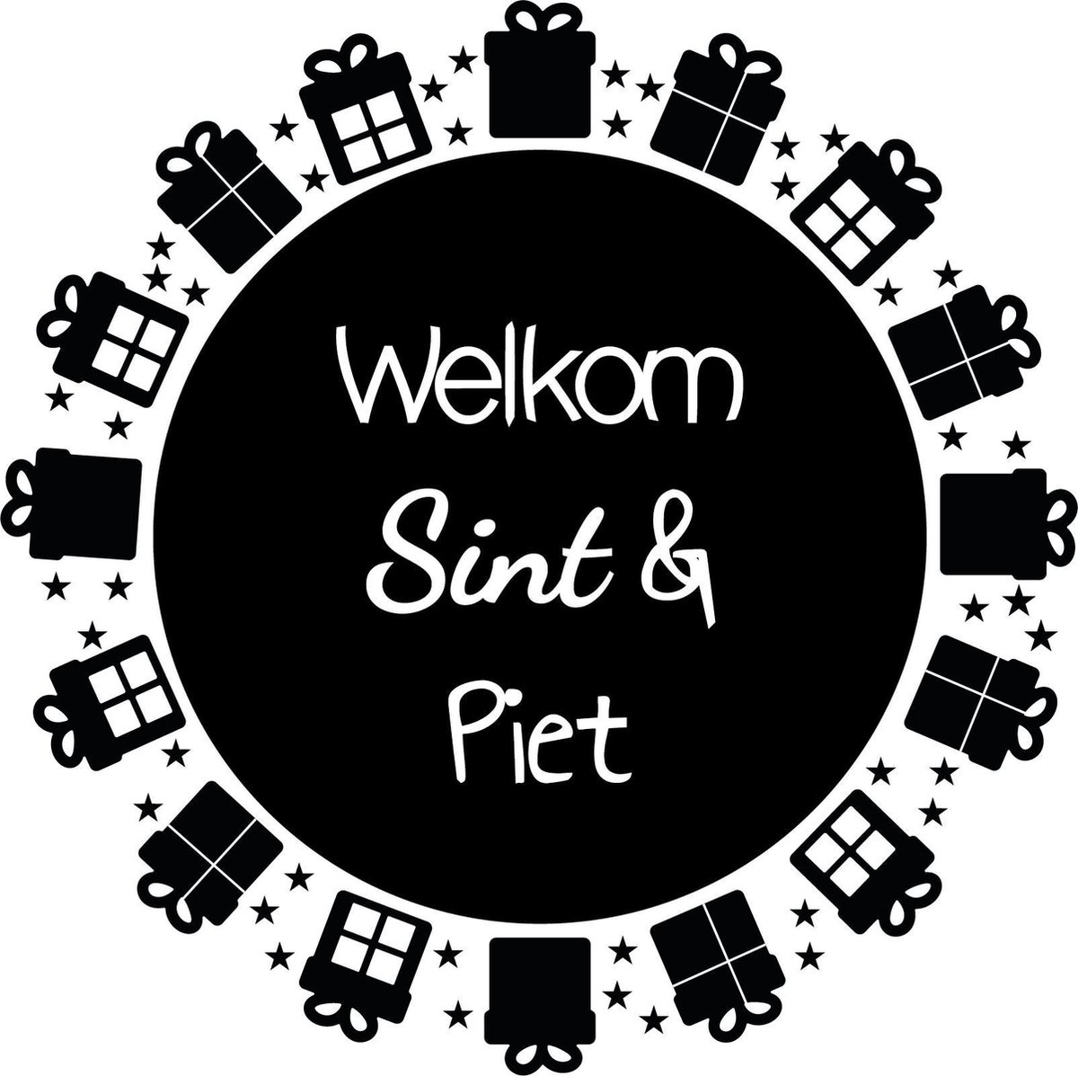 Sinterklaas raamsticker rond - Decoratie Sinterklaas - Raamsticker - Welkom Sint en Piet - Sinterklaas - Zwarte Piet - Zwart