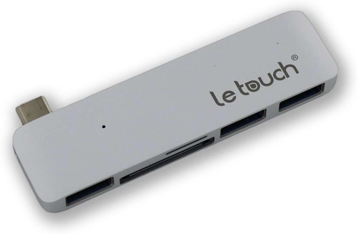 Le Touch USB-C Hub - 3x USB 3.0 poorten - Kaartlezer - Aluminium Zilver