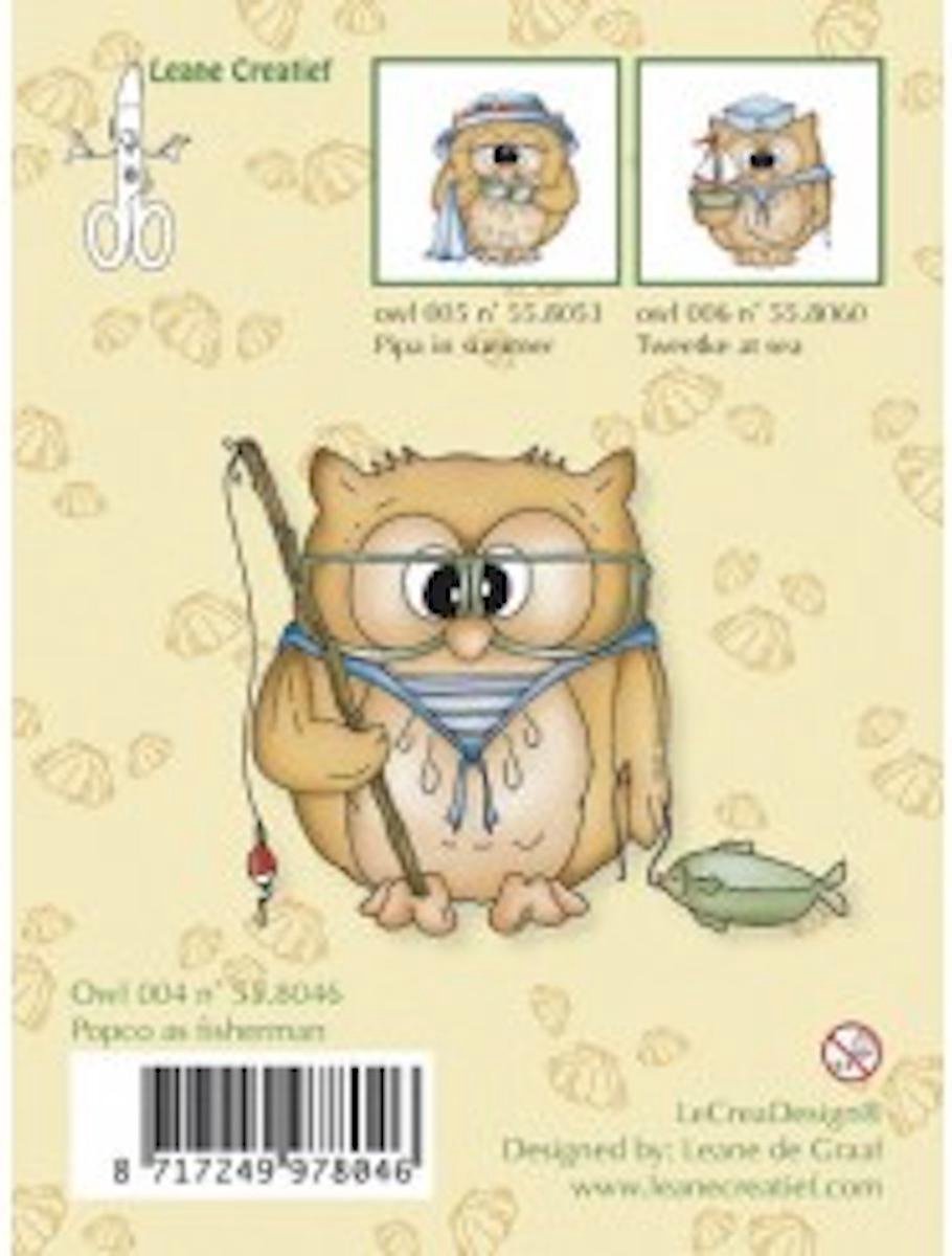 Owl 004 Leane Creatief Clearstamp - Popco as fisherman - stempel uil - visser - mannen - art 55.8046