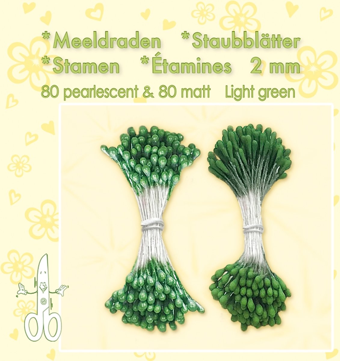 Meeldraden-Stamen-Staubblätter-Étamines 2mm, ±80 matt & 80 pearl Light Green