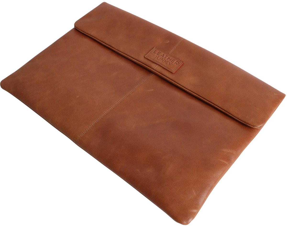 Leather Junky laptop hoes - The Spybook Laptop Sleeve - Bruin/Tan - Leer