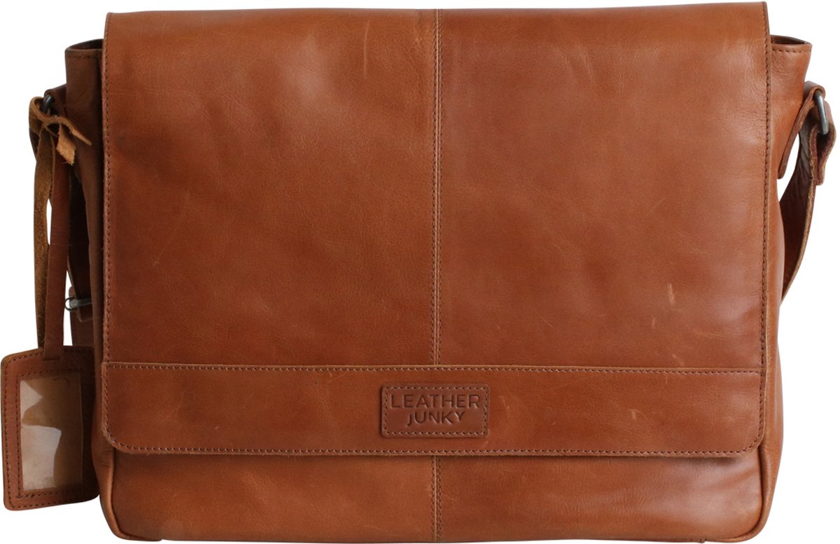 Leather Junky laptop tas - The Dont Shoot the Messenger Bag - Bruin/Tan - Leer