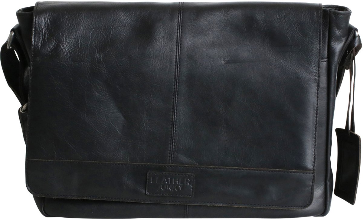 Leather Junky laptop tas - The Dont Shoot the Messenger Bag - Zwart - Leer