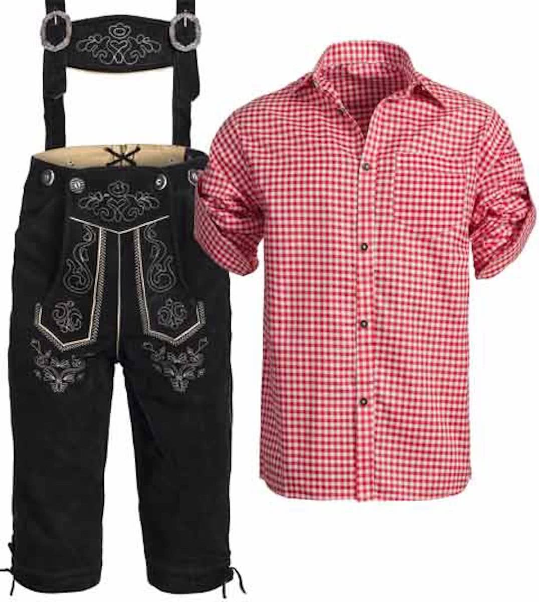 Lederhosen set A (bruine broek + rood overhemd) 50-l