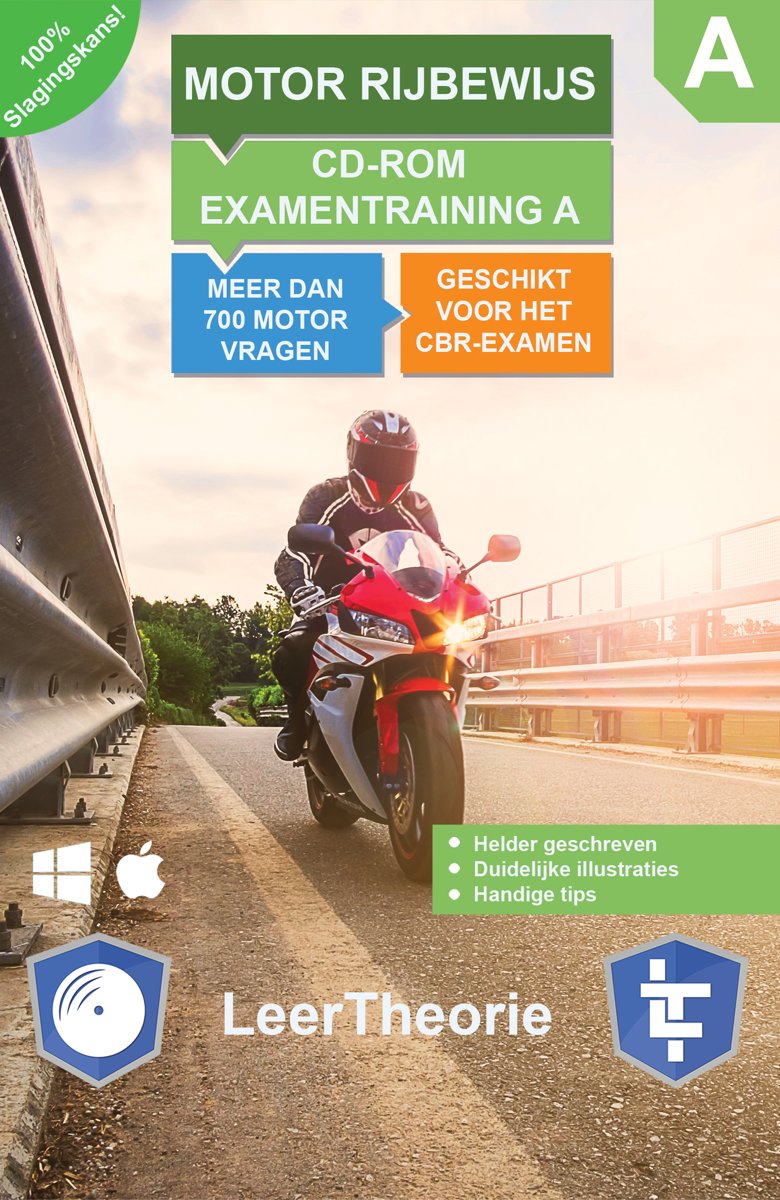 Motor Rijbewijs A - CD-ROM Motor Examentraining A - 500 oefenvragen - 15 Theorie Examens - Ontworpen voor het CBR theorie-examen 2018