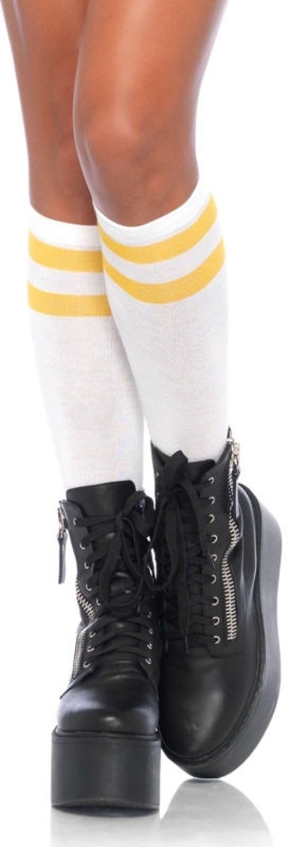 Athletic Knee Highs  - Witte sportieve kniekousen met gele strepen - Cheerleader sokken