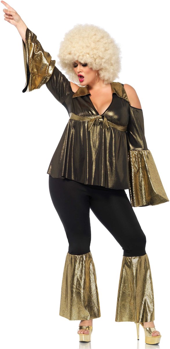 Disco Diva plus size kostuum - 3XL/4XL - Zwart, Goud - Leg Avenue