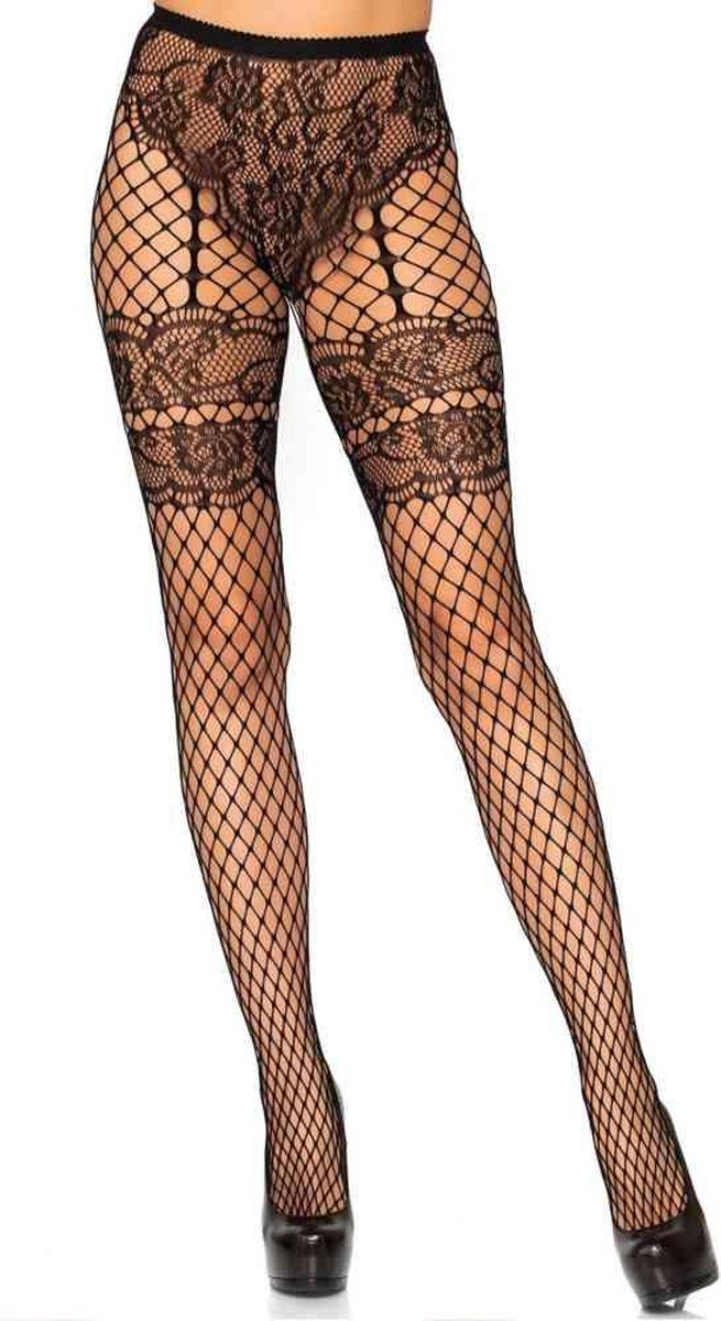 Lace French cut net pantyhose