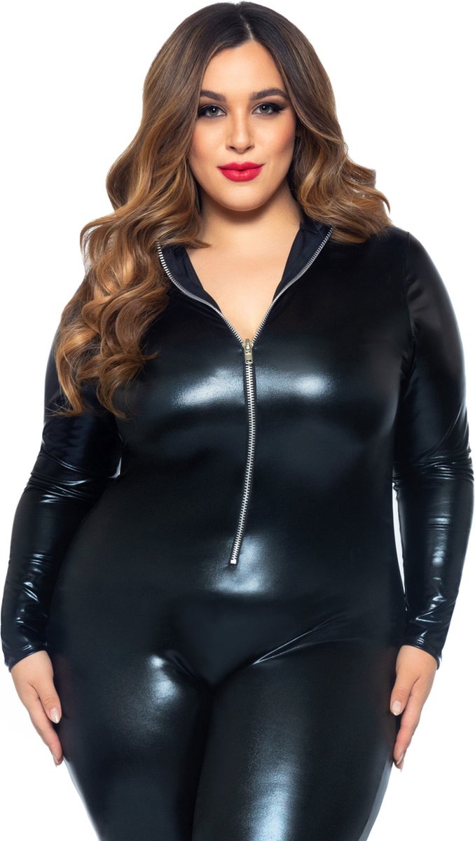 Lame zipper front catsuit