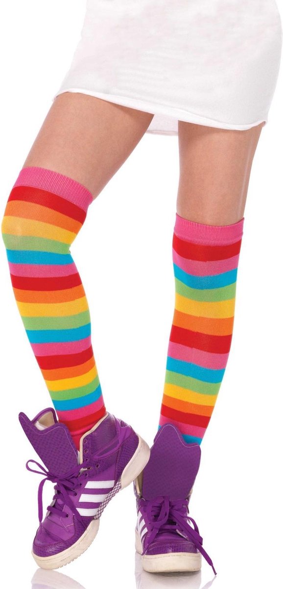 Lange kousen regenboog voor dames one size - Regenboogartikelen - Gay pride/parade accessoires