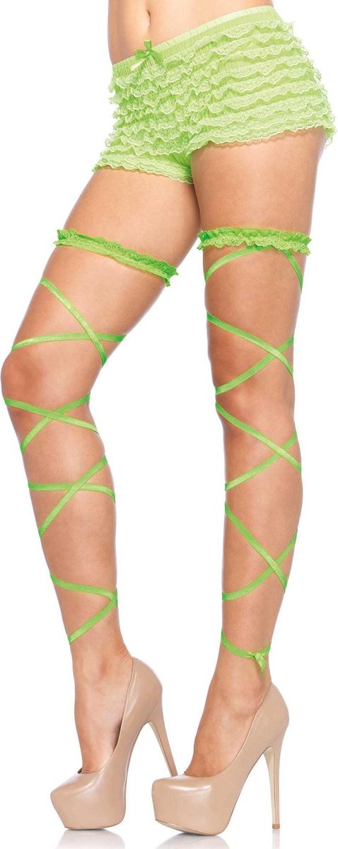 Leg Avenue - Jarretel panty set met wikkel lint - Groen - One Size