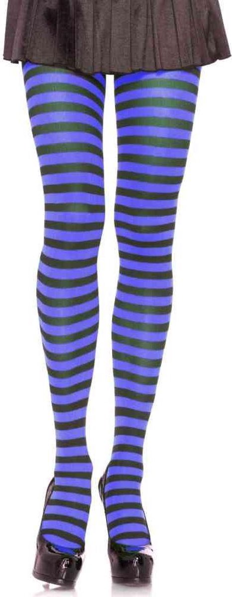 Leg Avenue - Panty - One size -  Nylon Stripe Blauw/Zwart