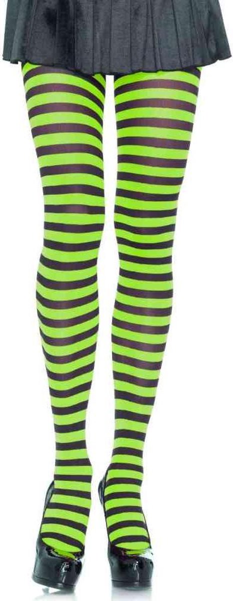 Leg Avenue - Panty - One size - Nylon Stripe Groen (lime) /Zwart