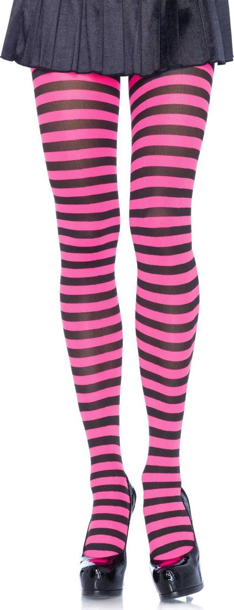 Leg Avenue - Panty - One size - Nylon Stripe Roze/Zwart