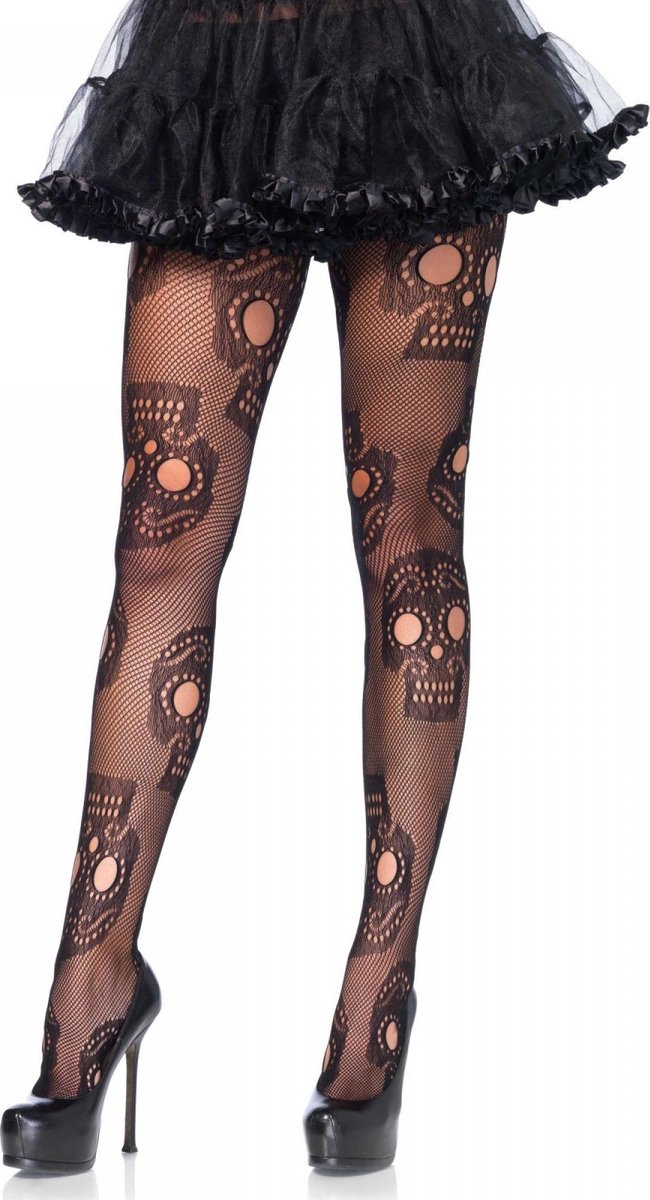 Leg Avenue - Pantys en kousen - Accessoires - Doodskop legging voor dames - Zwart - XL/2XL