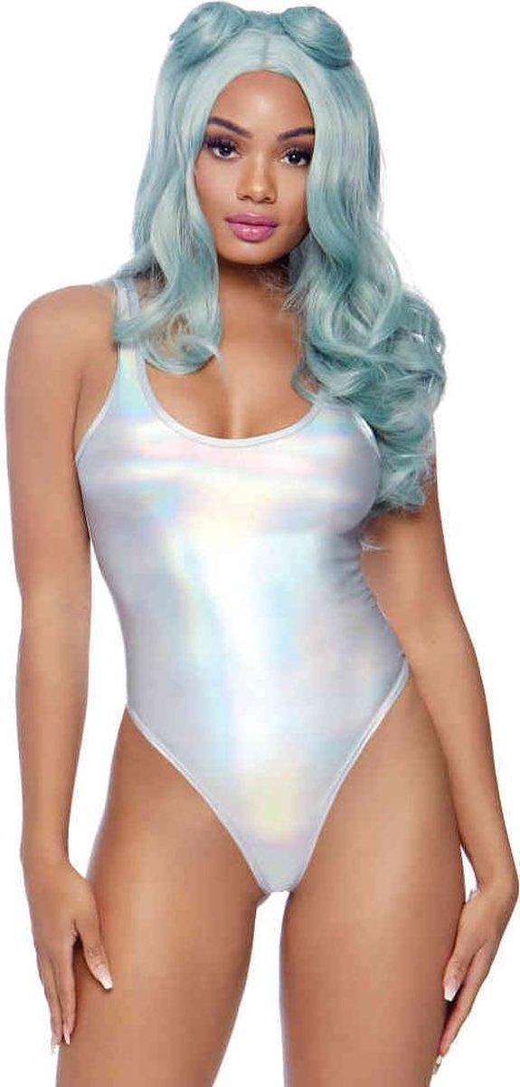 Leg Avenue Bodysuit -S- Holographic Metallic Zilverkleurig