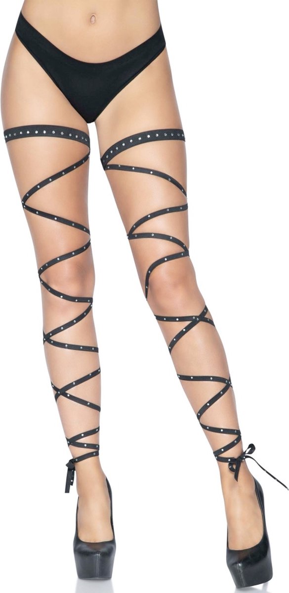 Leg Avenue Jarretel set met wikkel lint Rhinestone Garter Zwart