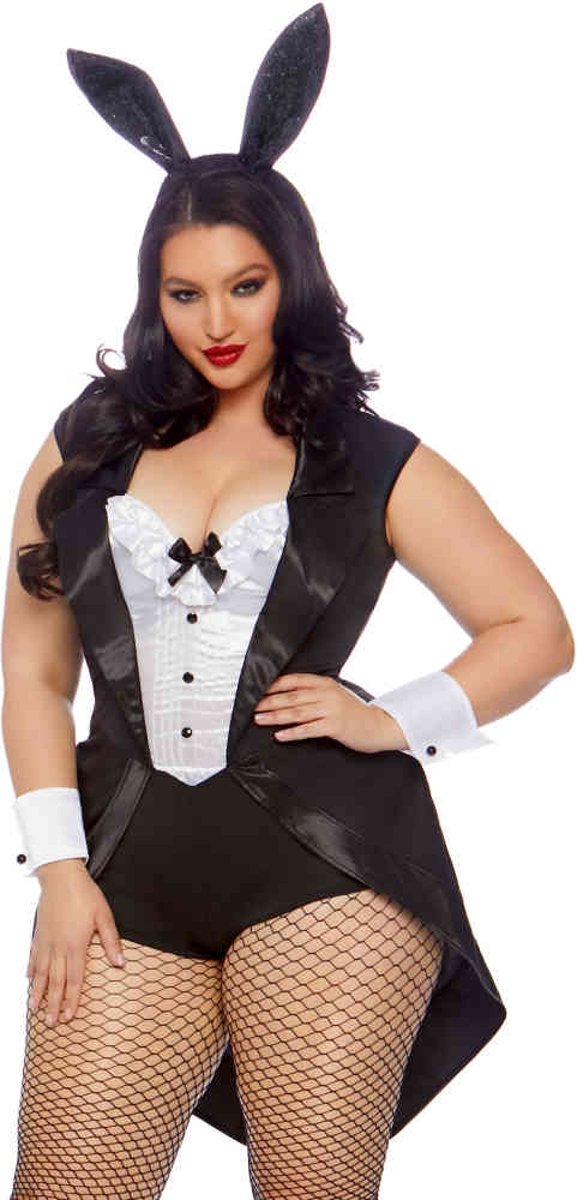 Leg Avenue Kostuum -3XL/4XL- Tuxedo Bunny Zwart/Wit