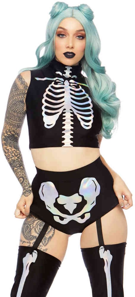 Leg Avenue Kostuum -S- Holographic Skeleton Zwart