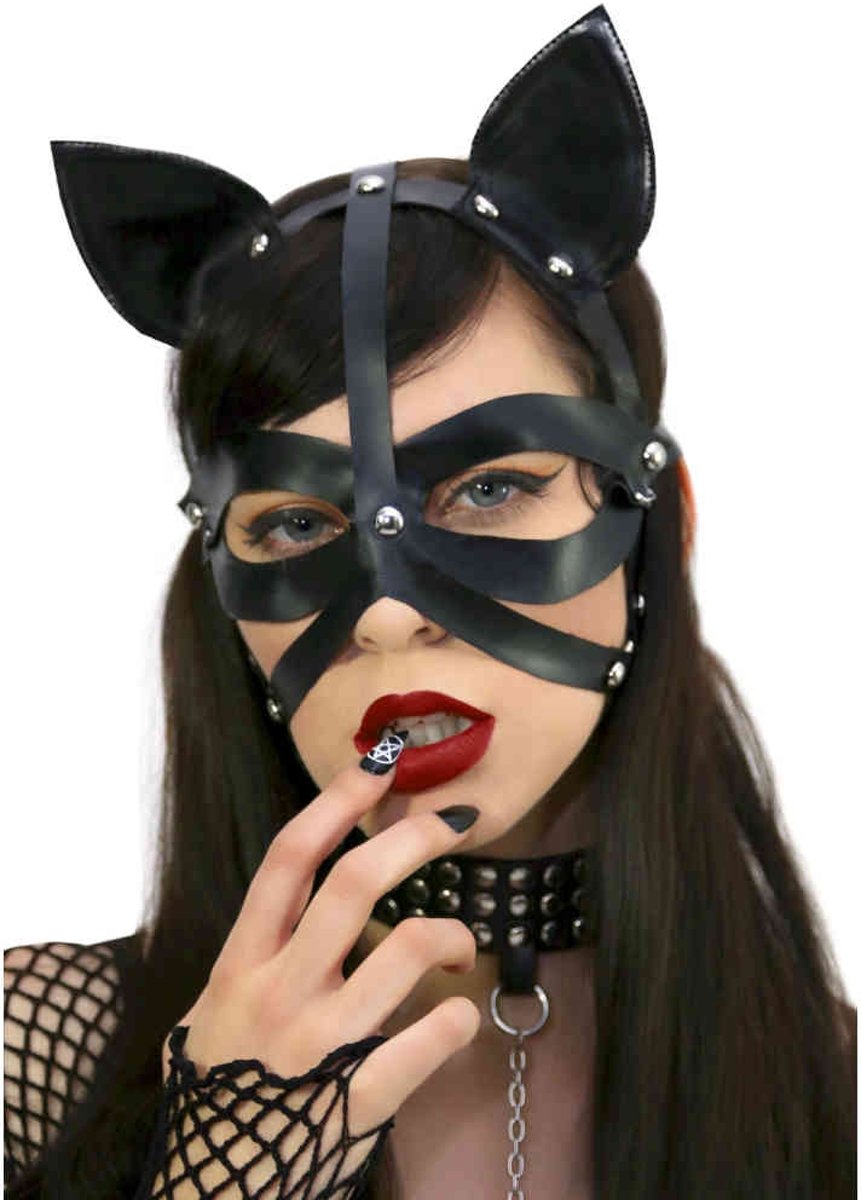 Leg Avenue Masker Wet Look Harness Cat Zwart