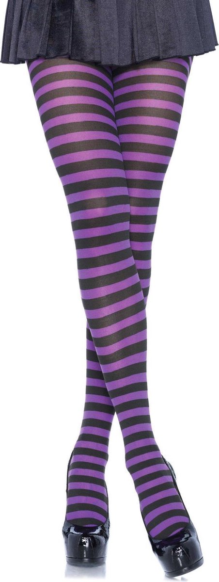 Leg Avenue Panty -One size- Nylon Stripe Paars/Zwart