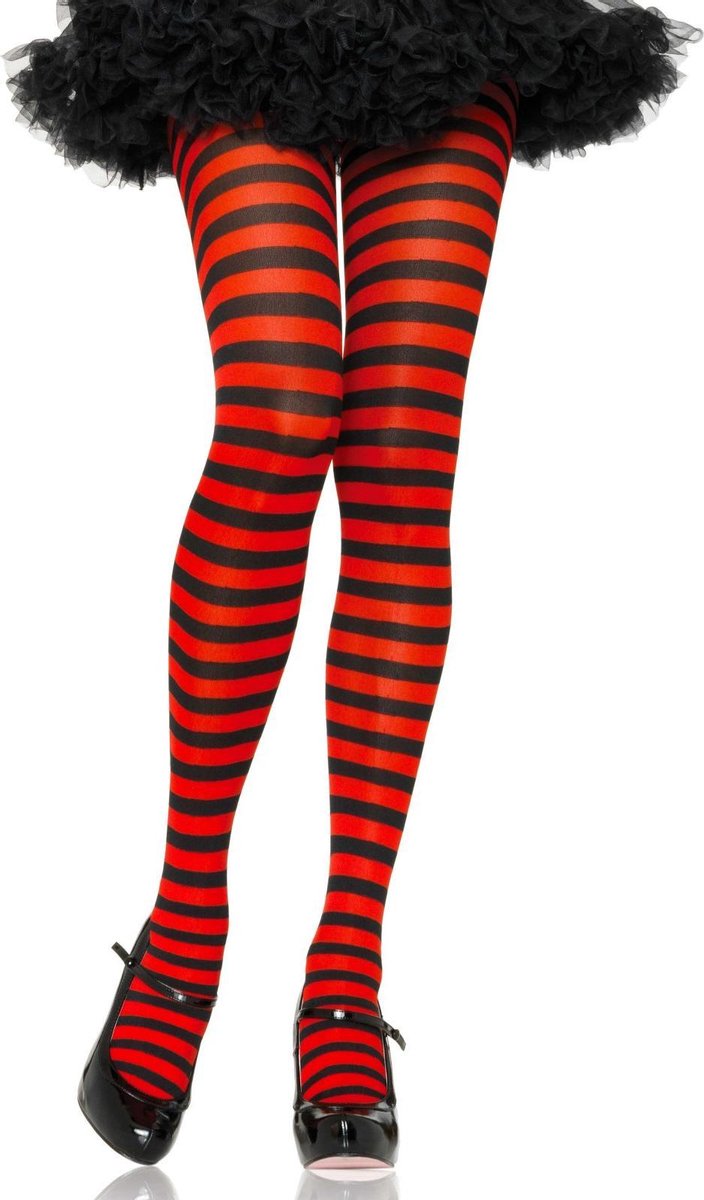 Leg Avenue Panty -Plus size- Nylon Stripe Rood/Zwart