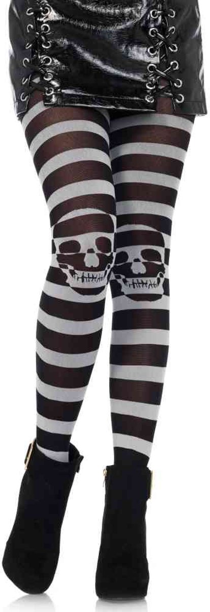 Leg Avenue Panty Striped Skull Zwart/Grijs