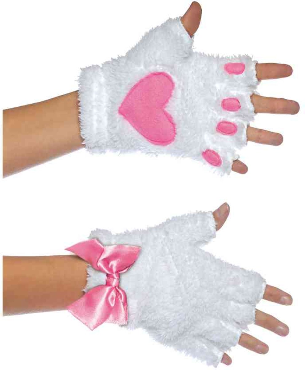 Leg Avenue Vingerloze handschoenen Plush Paw Wit