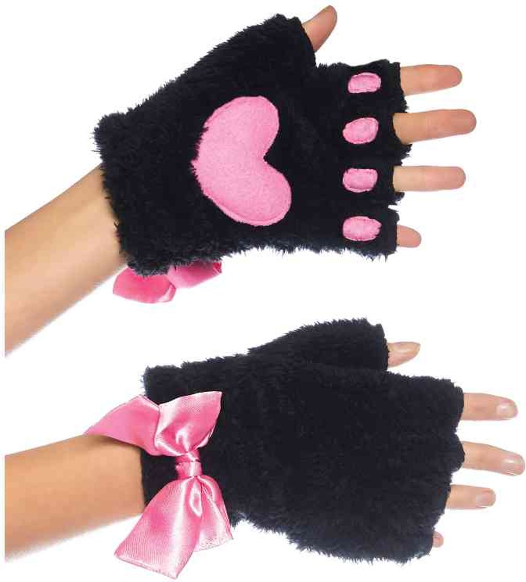 Leg Avenue Vingerloze handschoenen Plush Paw Zwart