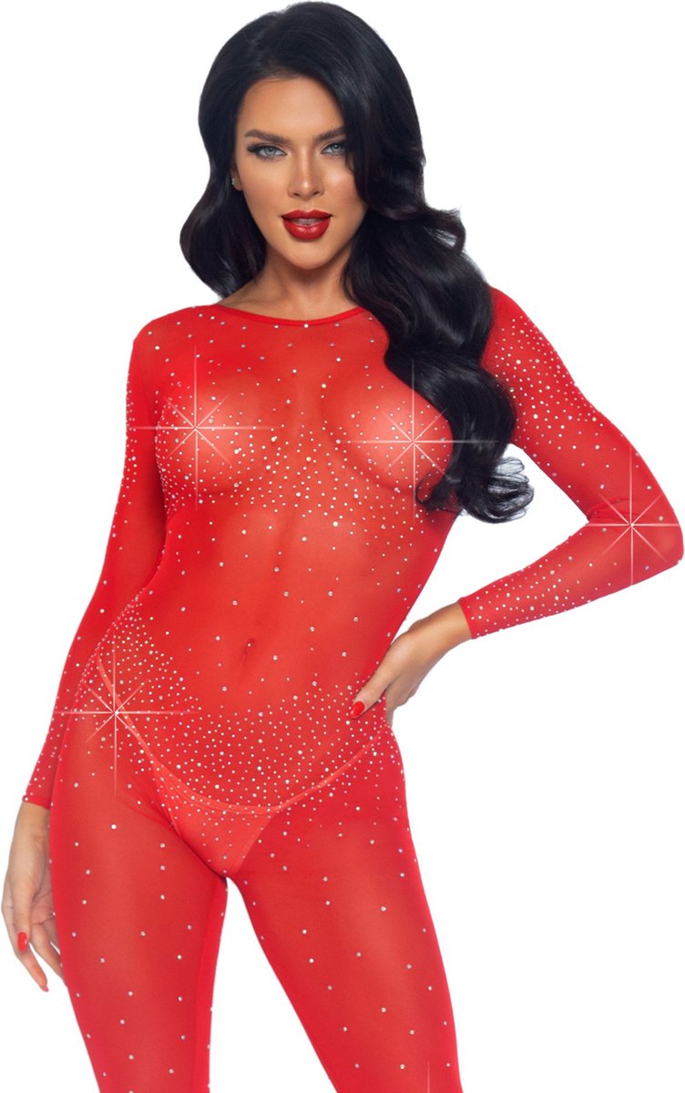 Sheer rhinestone catsuit