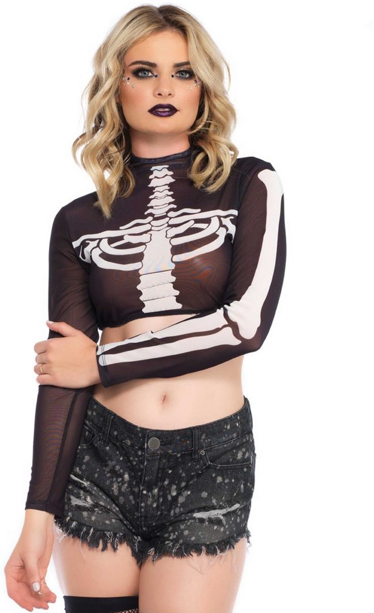 Skeleton mesh crop top zwart - L - Leg Avenue