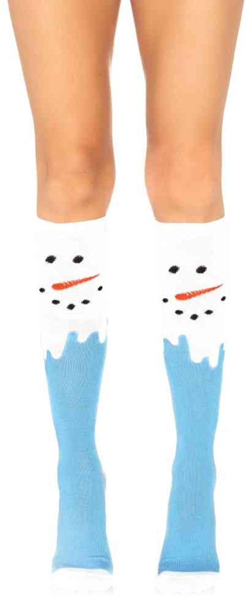 Snow Man knie hoge sokken blauw/wit - One size - Leg Avenue