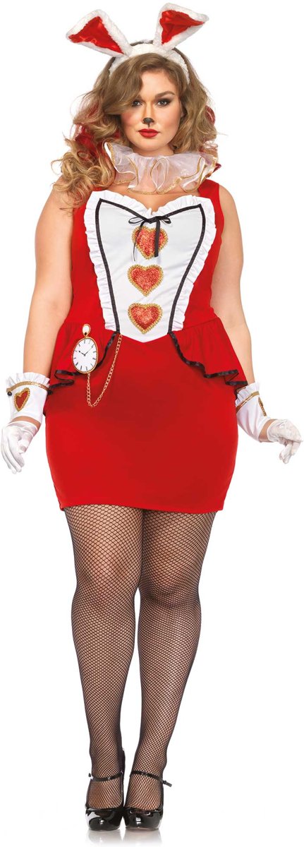 Tea Party Bunny plus size kostuum - XL/2XL - Rood - Leg Avenue