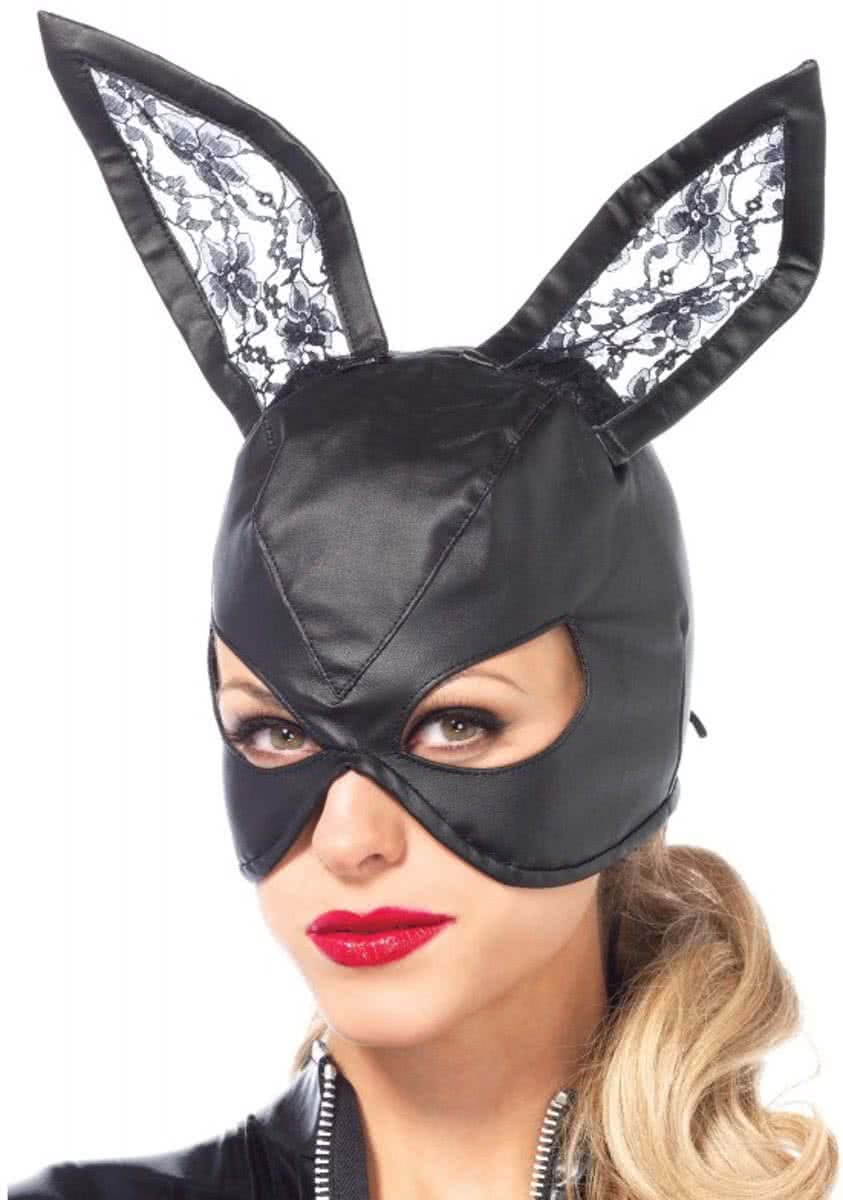 Zwarte bunny masker van kunstleer