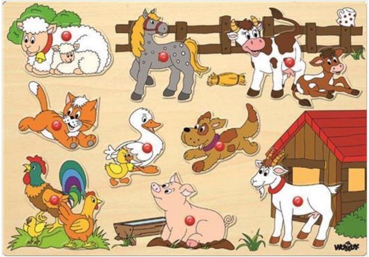 Houten Inlegpuzzel Dieren - Inlegpuzzel Boerderijdieren 9 Stuks - Cognitieve Speelgoed - Motorische Speelgoed Puzzel - Boerderijpuzzel - Dierenpuzzel - Inlegpuzzel - Houtenpuzzel Boerderij - Houten Speelgoed